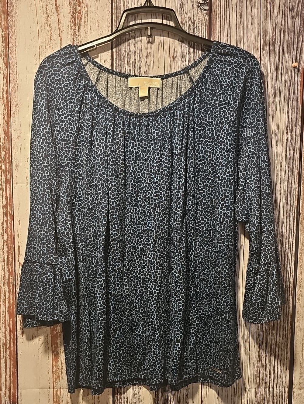 Michael Kors Navy Printed Scoop Neck Tunic with Ruffle Sleeves